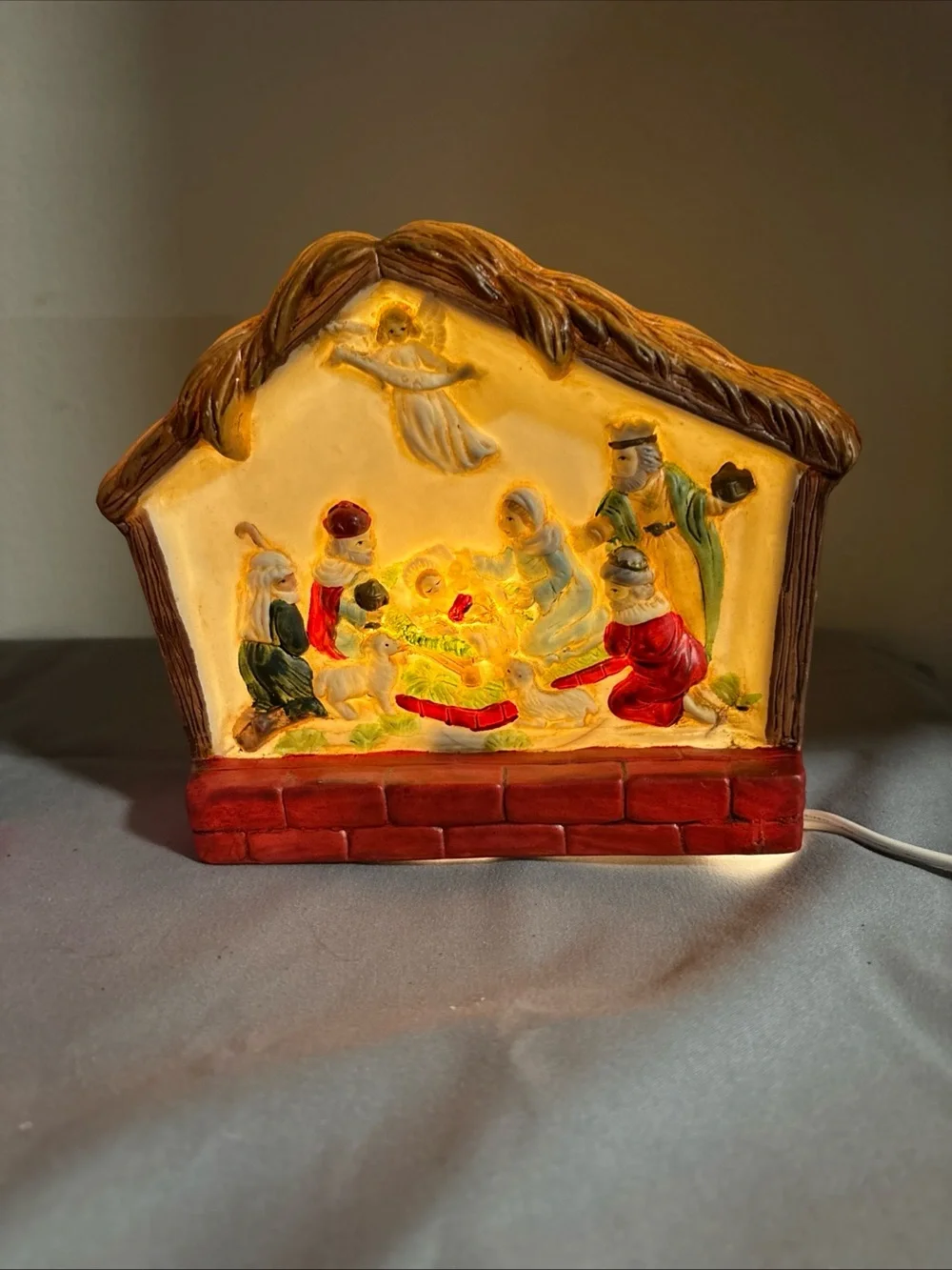 Chadwicks Red and Brown Nativity Light Porcelain Holiday Scene